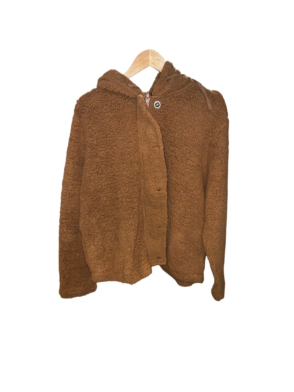 Perch Blu Pepper Brown Oversized Teddy Fleece Sherpa Hooded Jacket Size 1XL New